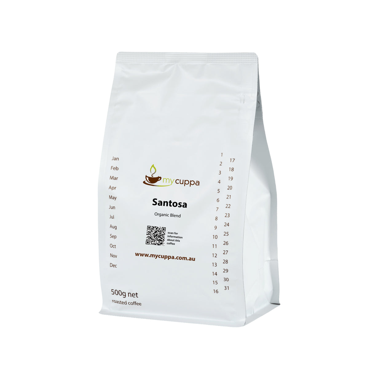 mycuppa 500g pack of Santosa Organic coffee blend.