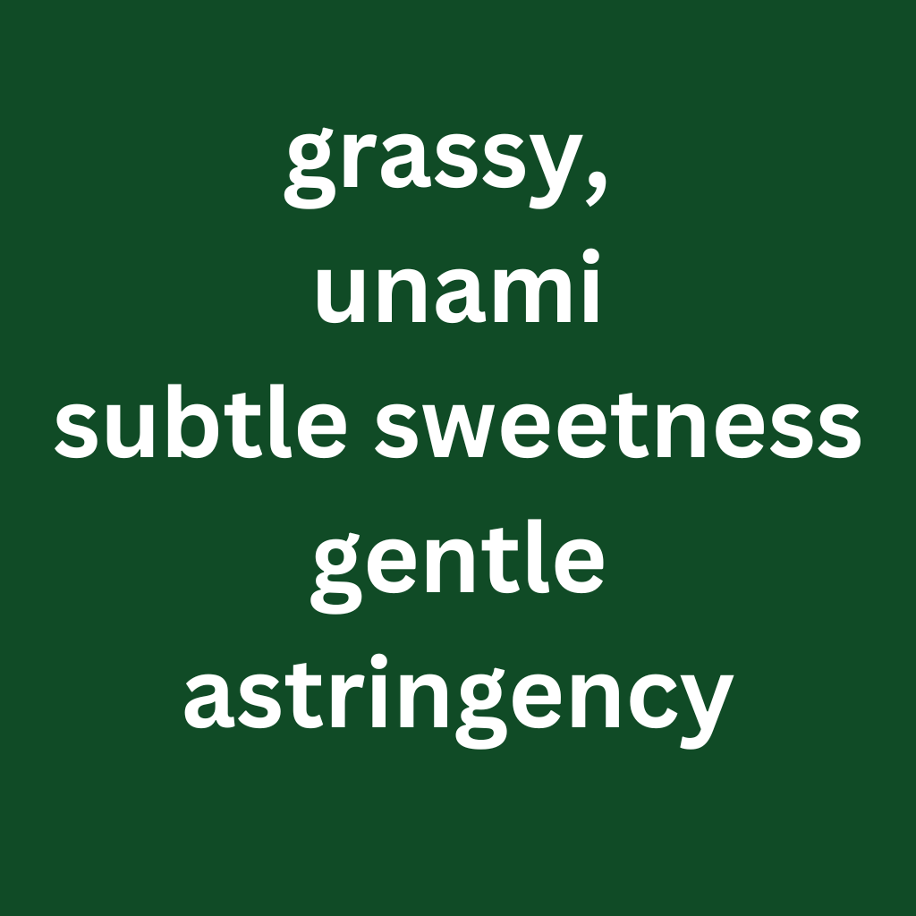 Text on a green background describing taste attributes.