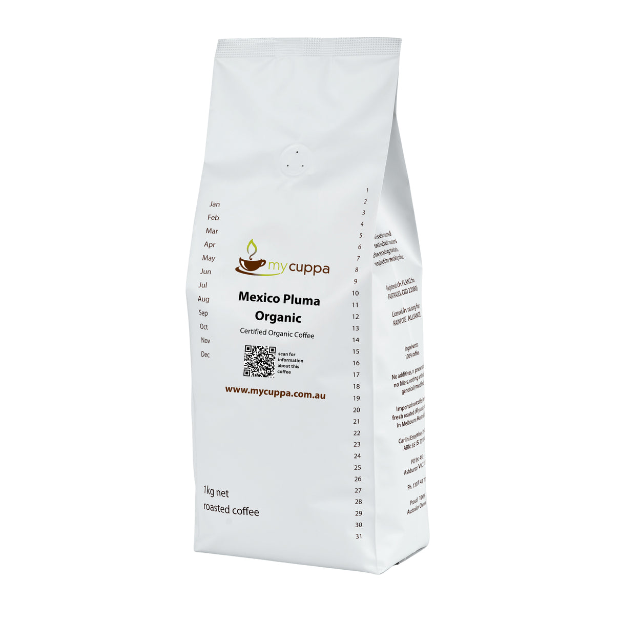 1kg pack mycuppa Mexico Pluma organic fresh roasted coffee