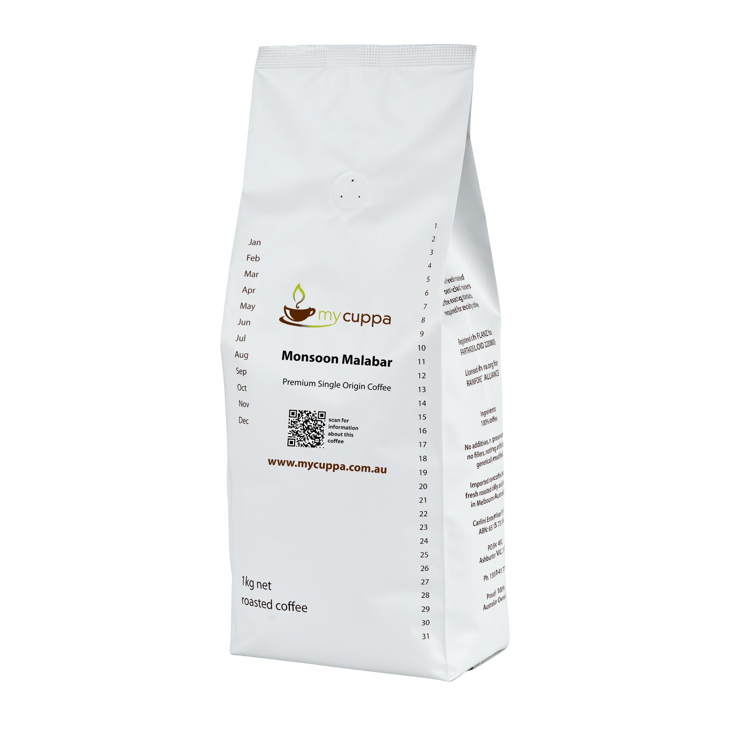 1kg pack Monsoon Malabar single origin arabica coffee