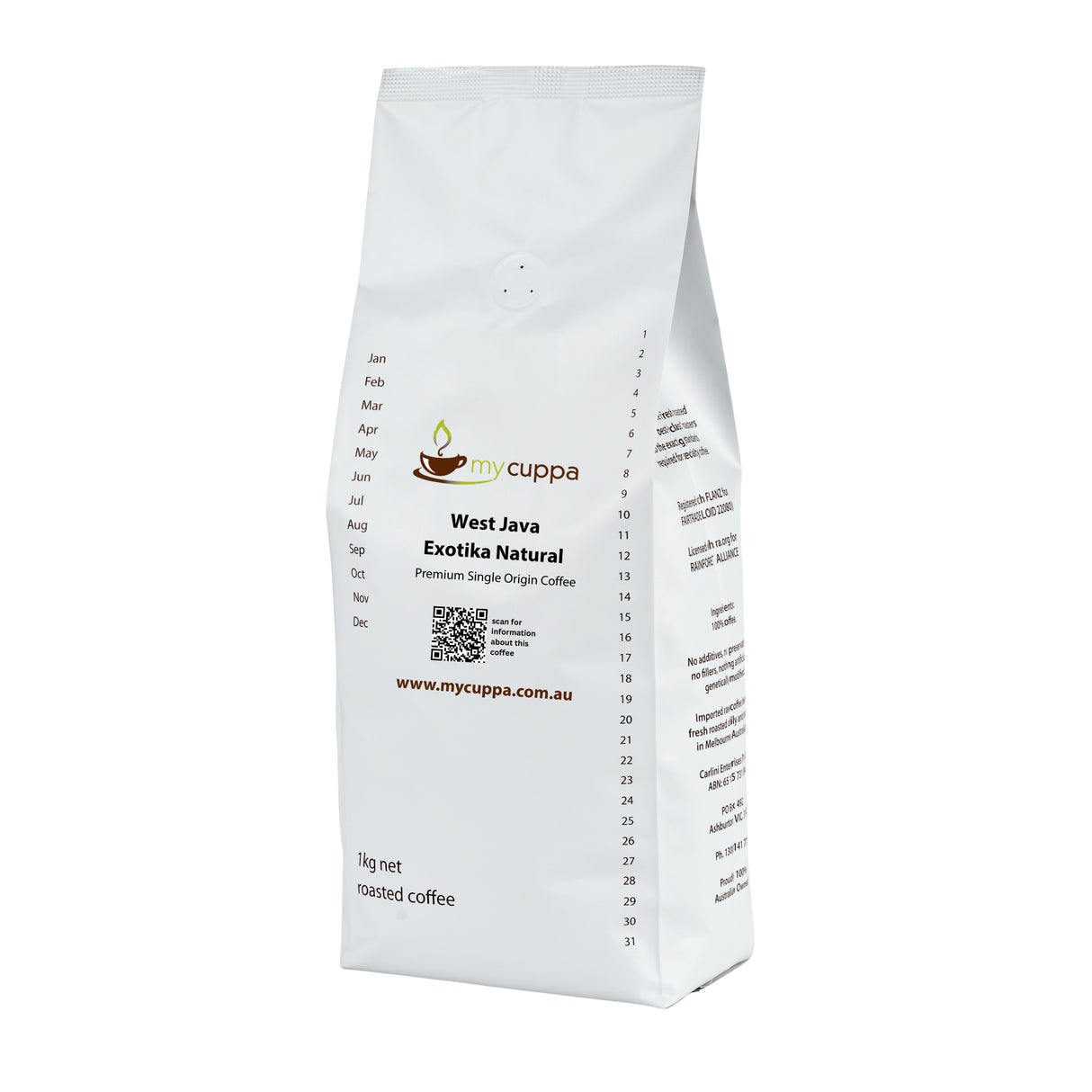 myCuppa West Java Exotika Natural coffee beans 1kg pack