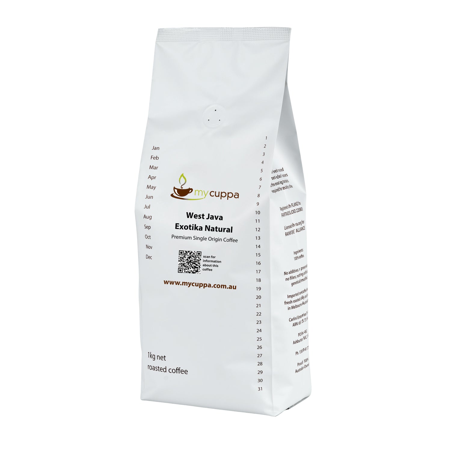 myCuppa West Java Exotika Natural coffee beans 1kg pack