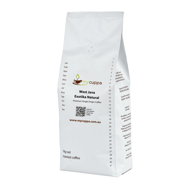 myCuppa West Java Exotika Natural coffee beans 1kg pack